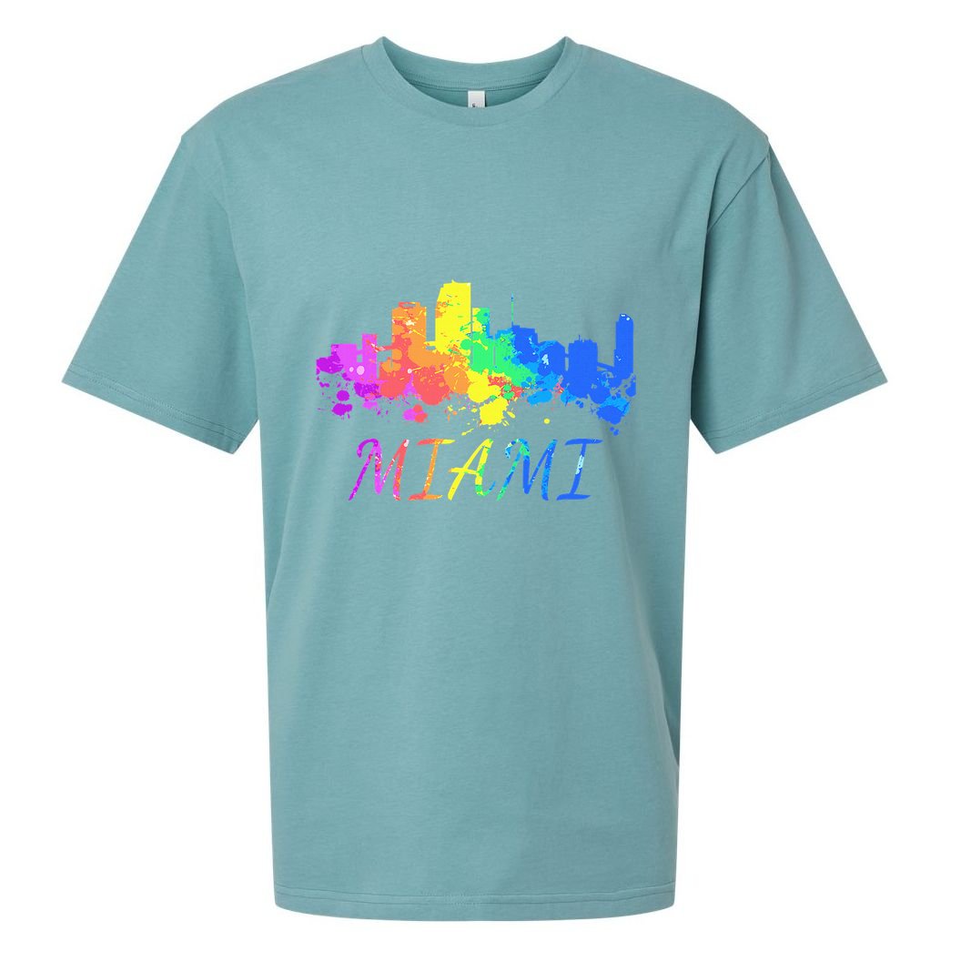 Miami Skyline Watercolor Souvenir Gift Miami Florida Sueded Cloud Jersey T-Shirt