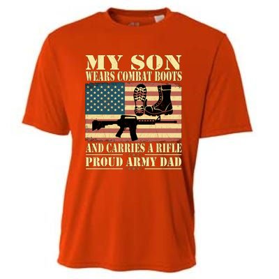 My Son Wears Combat Boots Gift Proud Army Dad Military Father Cool Gift Cooling Performance Crew T-Shirt