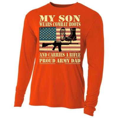 My Son Wears Combat Boots Gift Proud Army Dad Military Father Cool Gift Cooling Performance Long Sleeve Crew