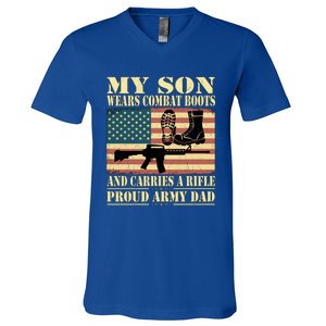 My Son Wears Combat Boots Gift Proud Army Dad Military Father Cool Gift V-Neck T-Shirt