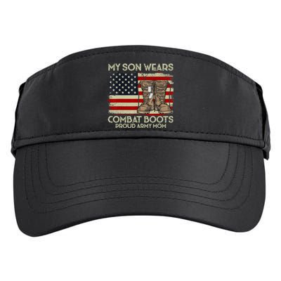 My Son Wears Combat Boots Proud Veteran Army Mom Usa Flag Adult Drive Performance Visor