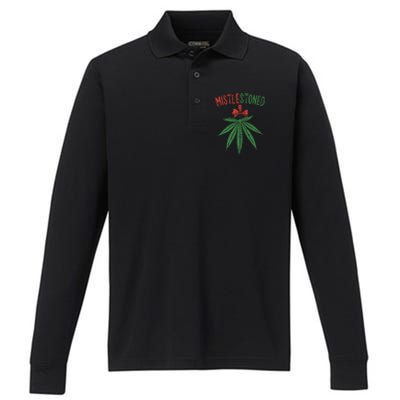 Mistlestoned Shirts Weed Stoner Christmas Gift Marijuana 420 Performance Long Sleeve Polo