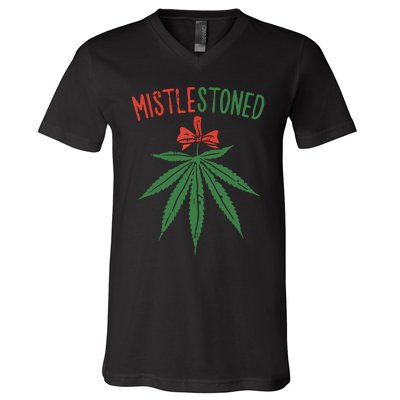 Mistlestoned Shirts Weed Stoner Christmas Gift Marijuana 420 V-Neck T-Shirt