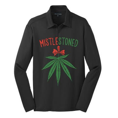 Mistlestoned Shirts Weed Stoner Christmas Gift Marijuana 420 Silk Touch Performance Long Sleeve Polo