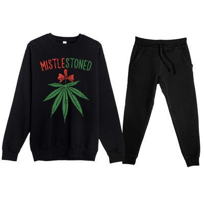 Mistlestoned Shirts Weed Stoner Christmas Gift Marijuana 420 Premium Crewneck Sweatsuit Set