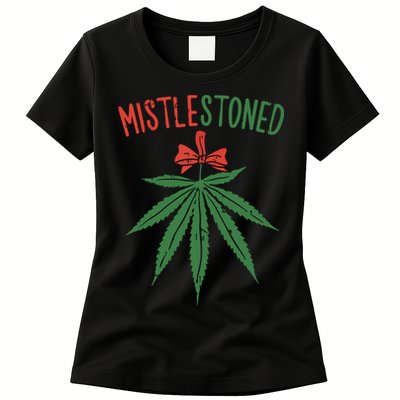 Mistlestoned Shirts Weed Stoner Christmas Gift Marijuana 420 Womens T-Shirt