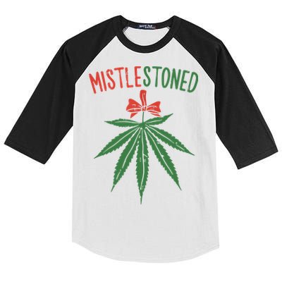 Mistlestoned Shirts Weed Stoner Christmas Gift Marijuana 420 Kids Colorblock Raglan Jersey