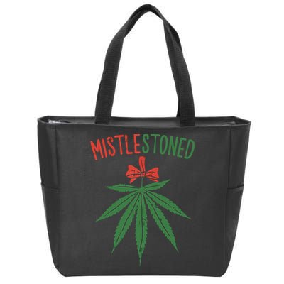 Mistlestoned Shirts Weed Stoner Christmas Gift Marijuana 420 Zip Tote Bag
