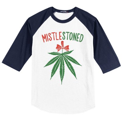 Mistlestoned Shirts Weed Stoner Christmas Gift Marijuana 420 Baseball Sleeve Shirt