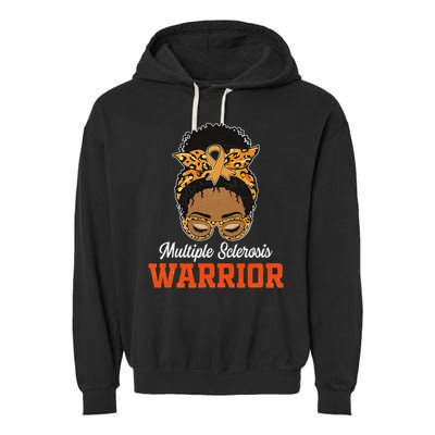 Multiple Sclerosis Warrior Messy Bun Ms Orange Ribbon Garment-Dyed Fleece Hoodie
