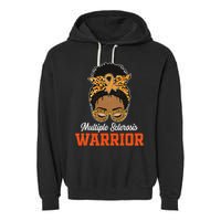 Multiple Sclerosis Warrior Messy Bun Ms Orange Ribbon Garment-Dyed Fleece Hoodie