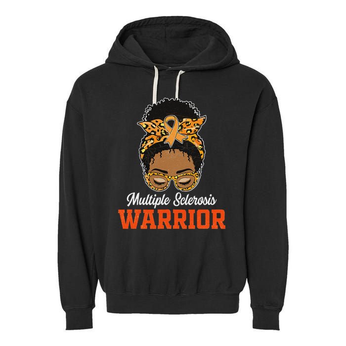 Multiple Sclerosis Warrior Messy Bun Ms Orange Ribbon Garment-Dyed Fleece Hoodie