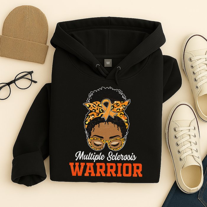 Multiple Sclerosis Warrior Messy Bun Ms Orange Ribbon Hoodie