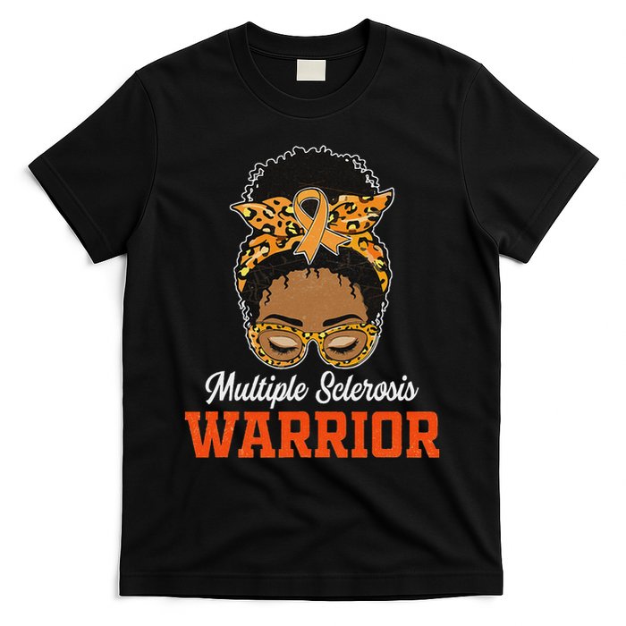 Multiple Sclerosis Warrior Messy Bun Ms Orange Ribbon T-Shirt
