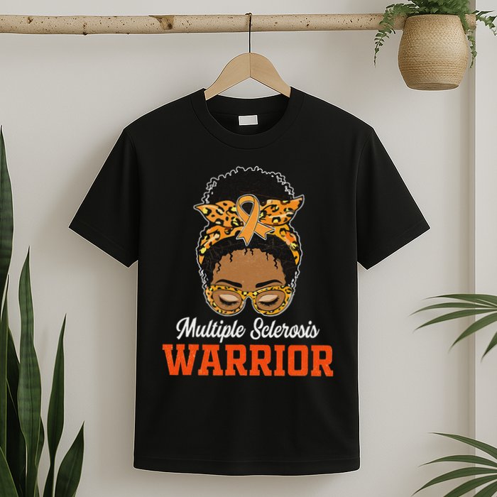 Multiple Sclerosis Warrior Messy Bun Ms Orange Ribbon T-Shirt