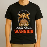 Multiple Sclerosis Warrior Messy Bun Ms Orange Ribbon T-Shirt