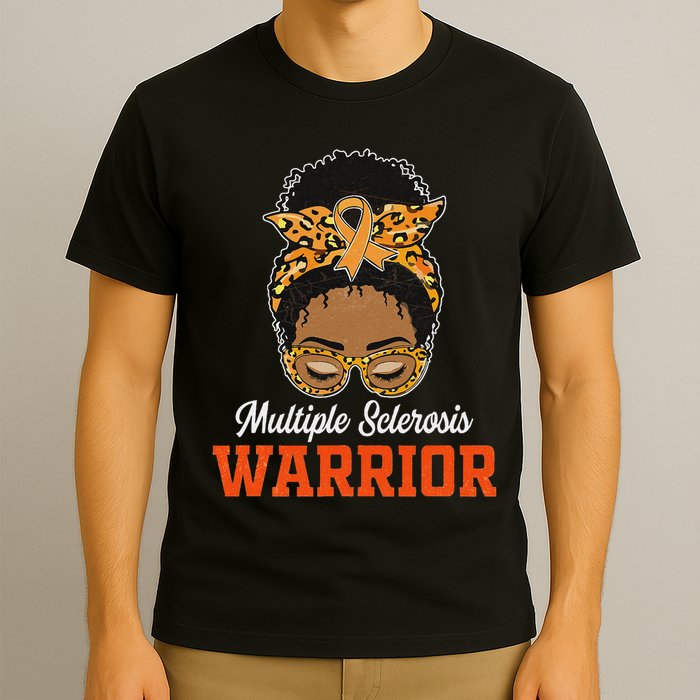 Multiple Sclerosis Warrior Messy Bun Ms Orange Ribbon T-Shirt