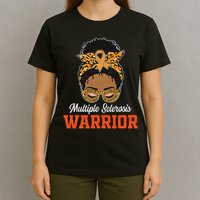Multiple Sclerosis Warrior Messy Bun Ms Orange Ribbon T-Shirt