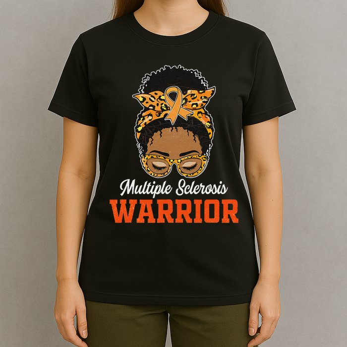 Multiple Sclerosis Warrior Messy Bun Ms Orange Ribbon T-Shirt