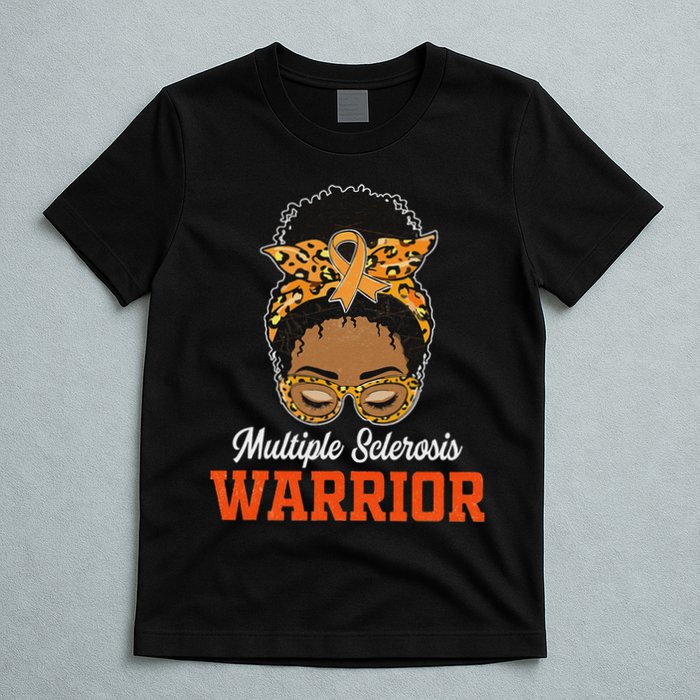 Multiple Sclerosis Warrior Messy Bun Ms Orange Ribbon T-Shirt