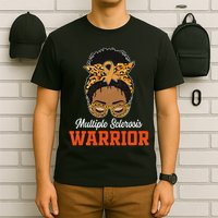 Multiple Sclerosis Warrior Messy Bun Ms Orange Ribbon T-Shirt