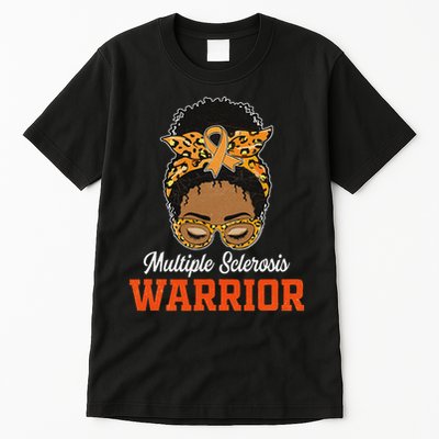Multiple Sclerosis Warrior Messy Bun Ms Orange Ribbon Tall T-Shirt
