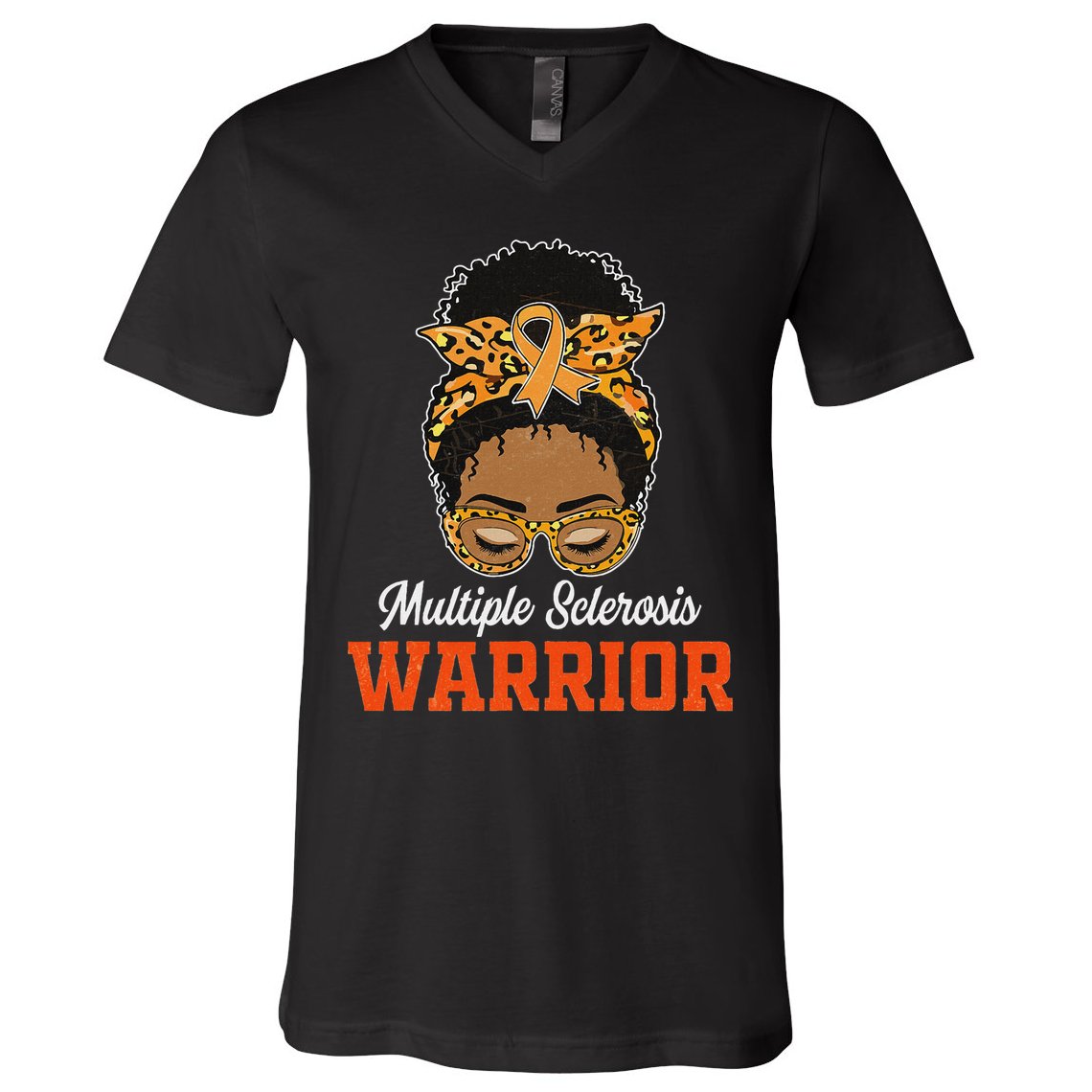 Multiple Sclerosis Warrior Messy Bun Ms Orange Ribbon V-Neck T-Shirt