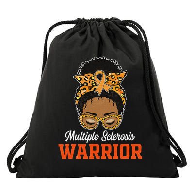 Multiple Sclerosis Warrior Messy Bun Ms Orange Ribbon Drawstring Bag