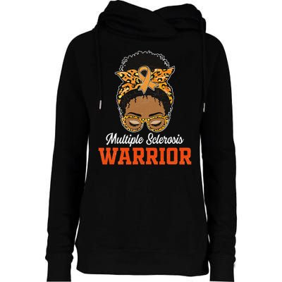 Multiple Sclerosis Warrior Messy Bun Ms Orange Ribbon Womens Funnel Neck Pullover Hood