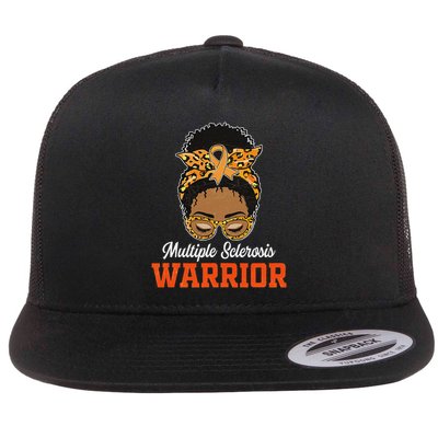 Multiple Sclerosis Warrior Messy Bun Ms Orange Ribbon Flatbill Hat