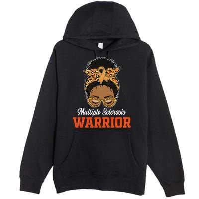 Multiple Sclerosis Warrior Messy Bun Ms Orange Ribbon Premium Pullover Hoodie