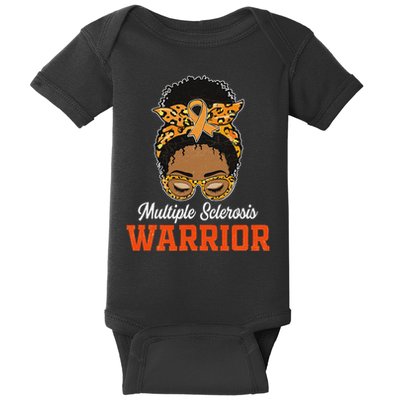 Multiple Sclerosis Warrior Messy Bun Ms Orange Ribbon Baby Bodysuit