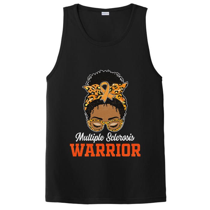 Multiple Sclerosis Warrior Messy Bun Ms Orange Ribbon PosiCharge Competitor Tank