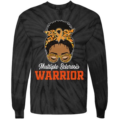 Multiple Sclerosis Warrior Messy Bun Ms Orange Ribbon Tie-Dye Long Sleeve Shirt