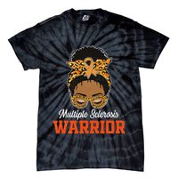 Multiple Sclerosis Warrior Messy Bun Ms Orange Ribbon Tie-Dye T-Shirt
