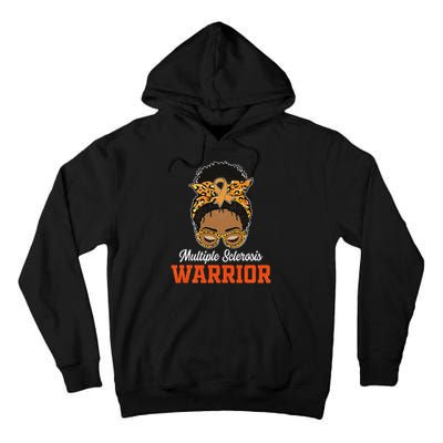 Multiple Sclerosis Warrior Messy Bun Ms Orange Ribbon Tall Hoodie