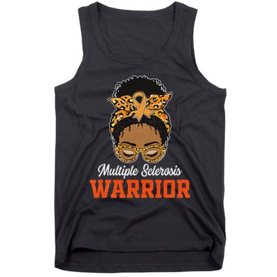 Multiple Sclerosis Warrior Messy Bun Ms Orange Ribbon Tank Top