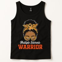 Multiple Sclerosis Warrior Messy Bun Ms Orange Ribbon Tank Top