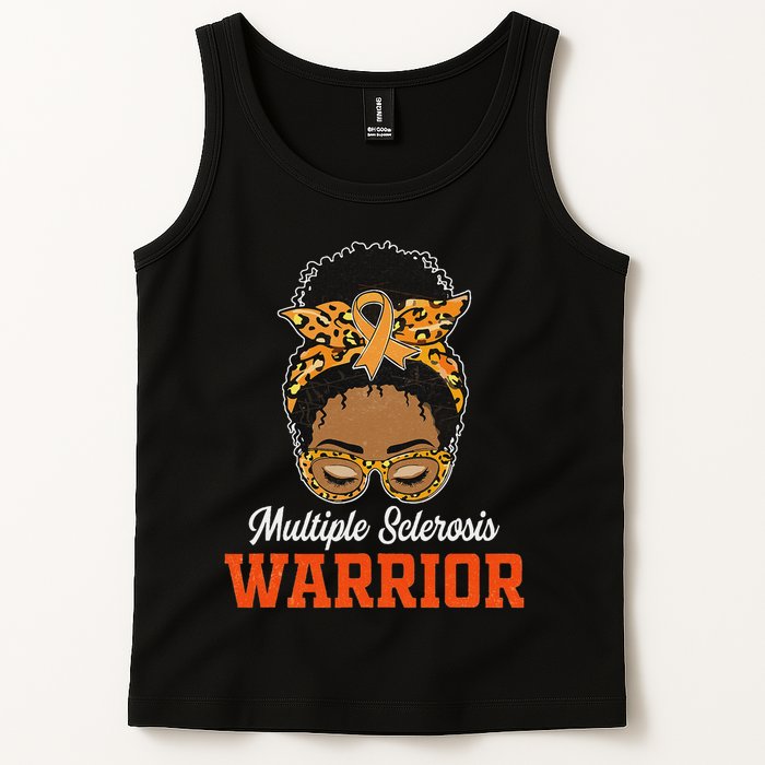 Multiple Sclerosis Warrior Messy Bun Ms Orange Ribbon Tank Top