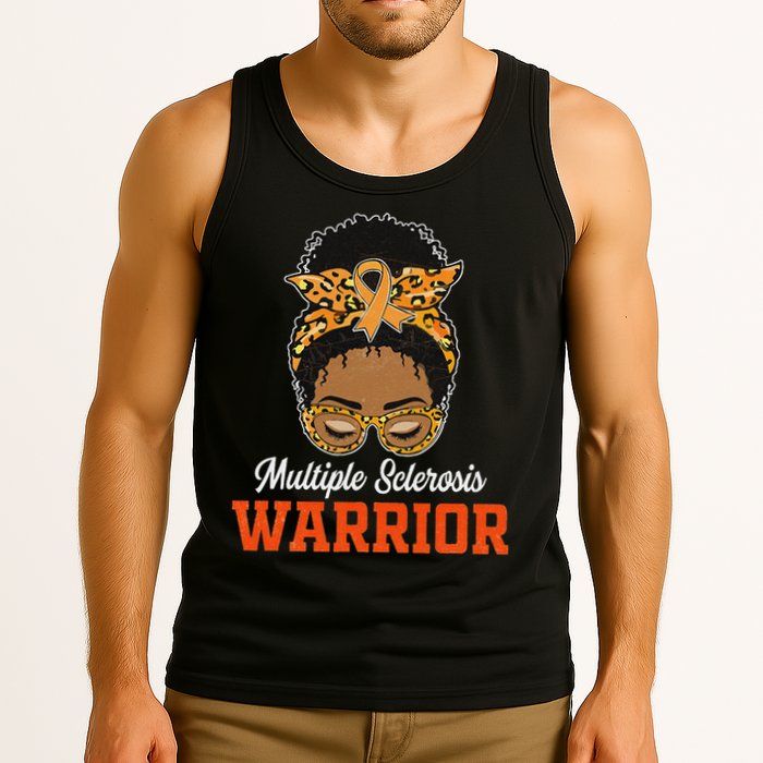 Multiple Sclerosis Warrior Messy Bun Ms Orange Ribbon Tank Top
