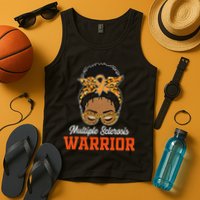 Multiple Sclerosis Warrior Messy Bun Ms Orange Ribbon Tank Top