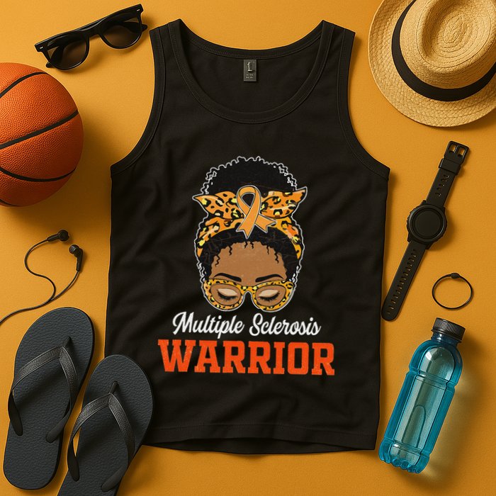 Multiple Sclerosis Warrior Messy Bun Ms Orange Ribbon Tank Top