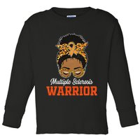 Multiple Sclerosis Warrior Messy Bun Ms Orange Ribbon Toddler Long Sleeve Shirt