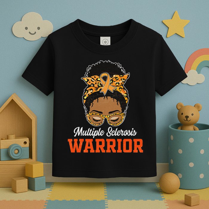 Multiple Sclerosis Warrior Messy Bun Ms Orange Ribbon Toddler T-Shirt