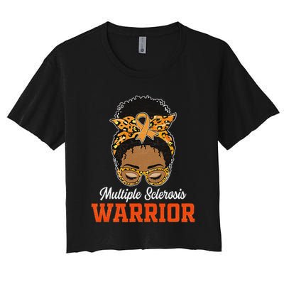 Multiple Sclerosis Warrior Messy Bun Ms Orange Ribbon Crop Top