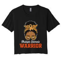Multiple Sclerosis Warrior Messy Bun Ms Orange Ribbon Crop Top