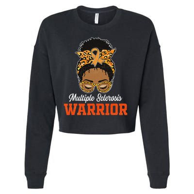 Multiple Sclerosis Warrior Messy Bun Ms Orange Ribbon Cropped Pullover Crew
