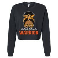 Multiple Sclerosis Warrior Messy Bun Ms Orange Ribbon Cropped Pullover Crew