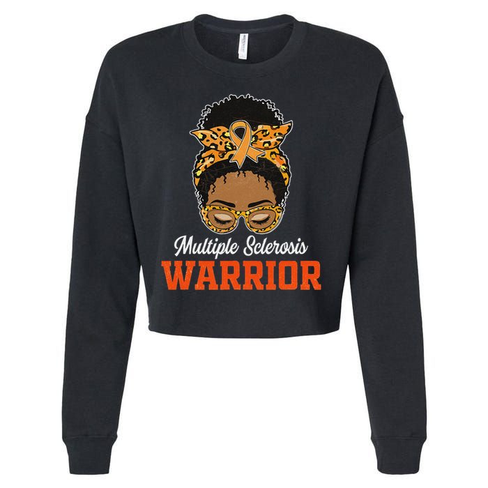 Multiple Sclerosis Warrior Messy Bun Ms Orange Ribbon Cropped Pullover Crew