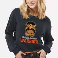 Multiple Sclerosis Warrior Messy Bun Ms Orange Ribbon Cropped Pullover Crew